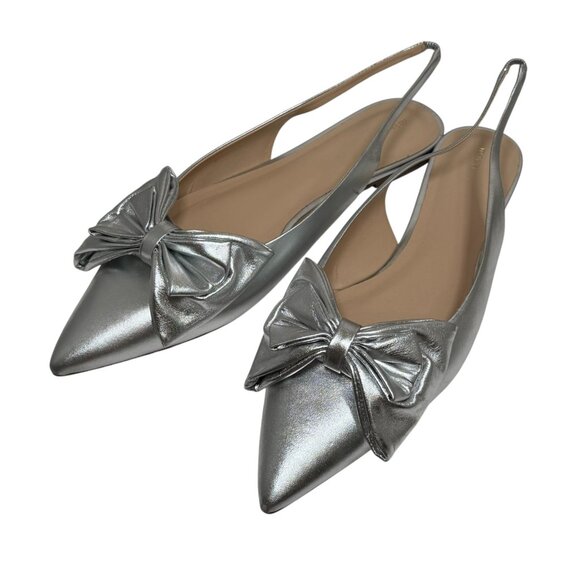 Anthropologie MAEVE BOW SLINGBACK FLATS Style 93883783 Silver Size: US 11 - Picture 1 of 6